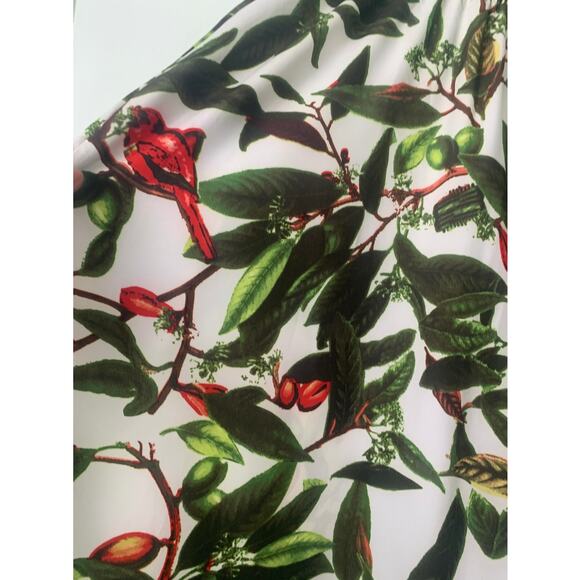 B My Story Long Wide Leg Pants With Berry ,Leaf , Red Bird Print Elastic Waist L - Picture 4 of 11
